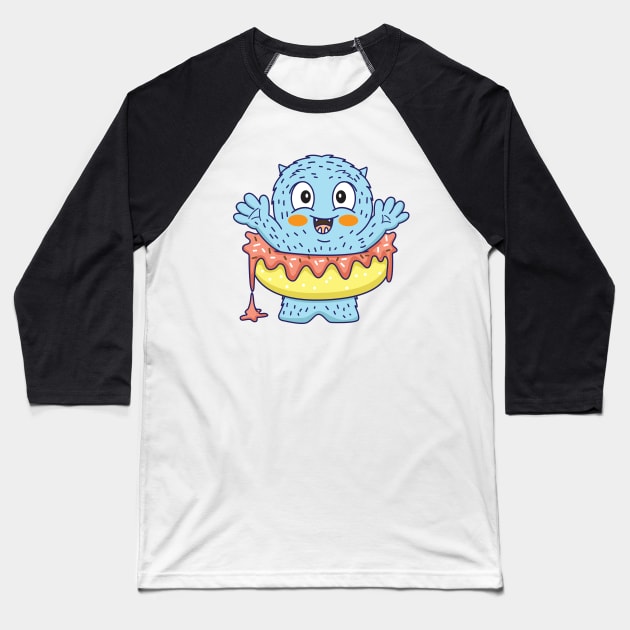 Monster donut cute Baseball T-Shirt by Mako Design 